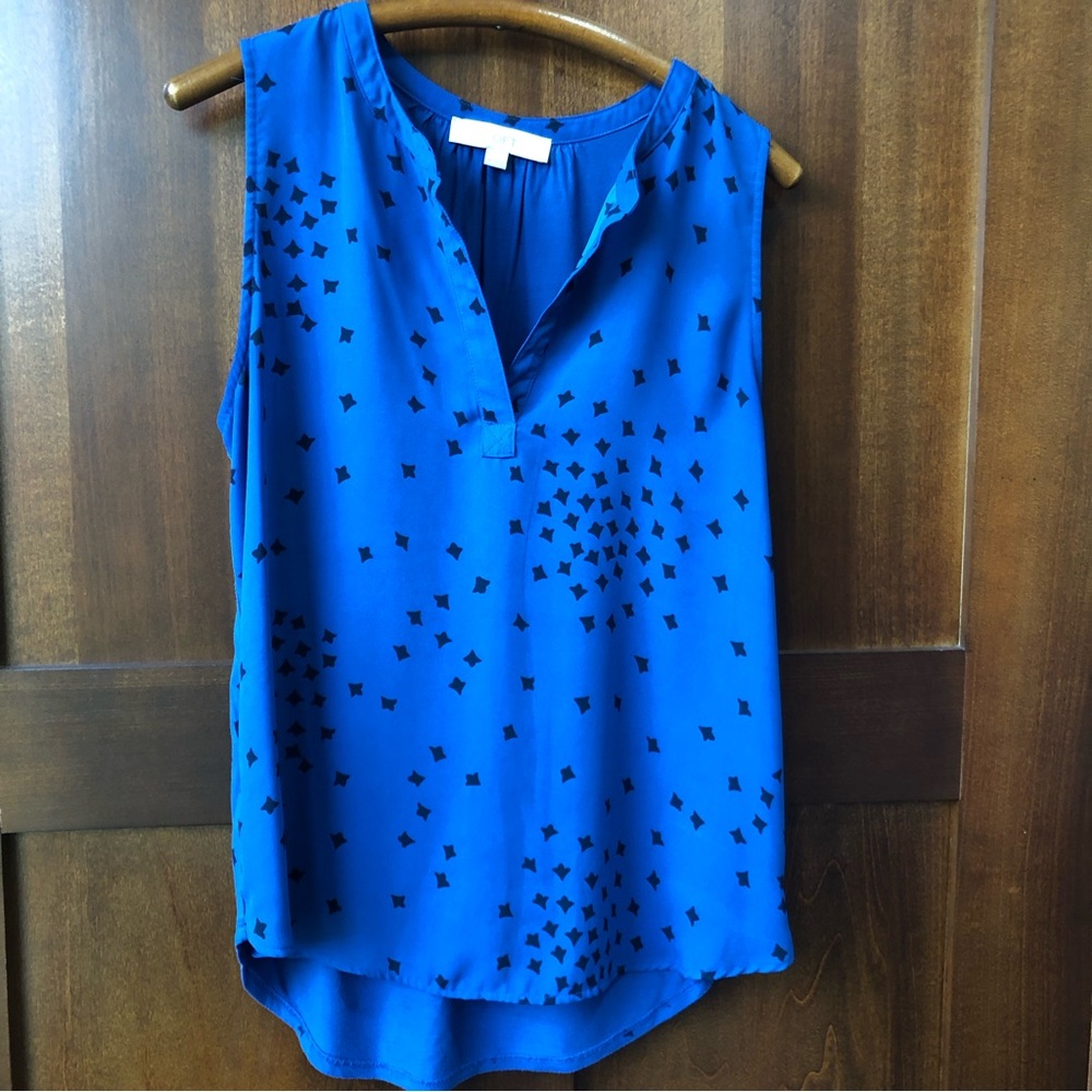 Women’s Loft Blue Mixed Media Split Neck Blouse Size Medium